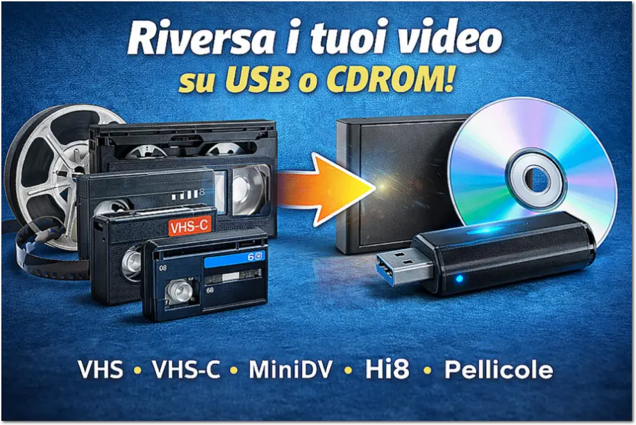Riversamento video VHS, VHS-C, Mini Dv, Hi8, 8mm, pellicole